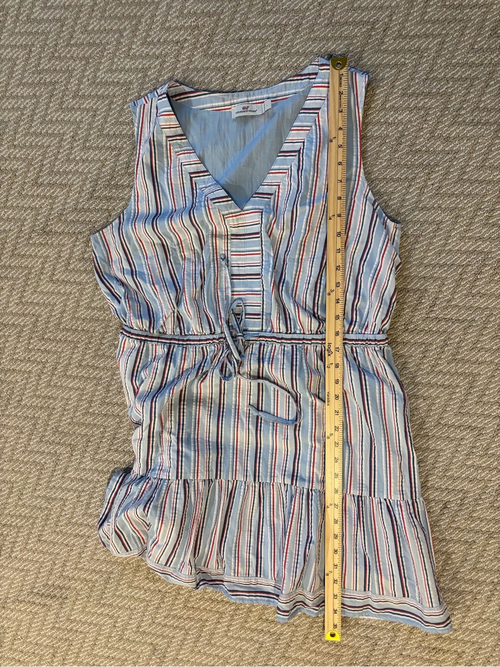 Vineyard Vines Striped Sleeveless Tiered Dress Women’s Large Blue Red White - Picture 9 of 9